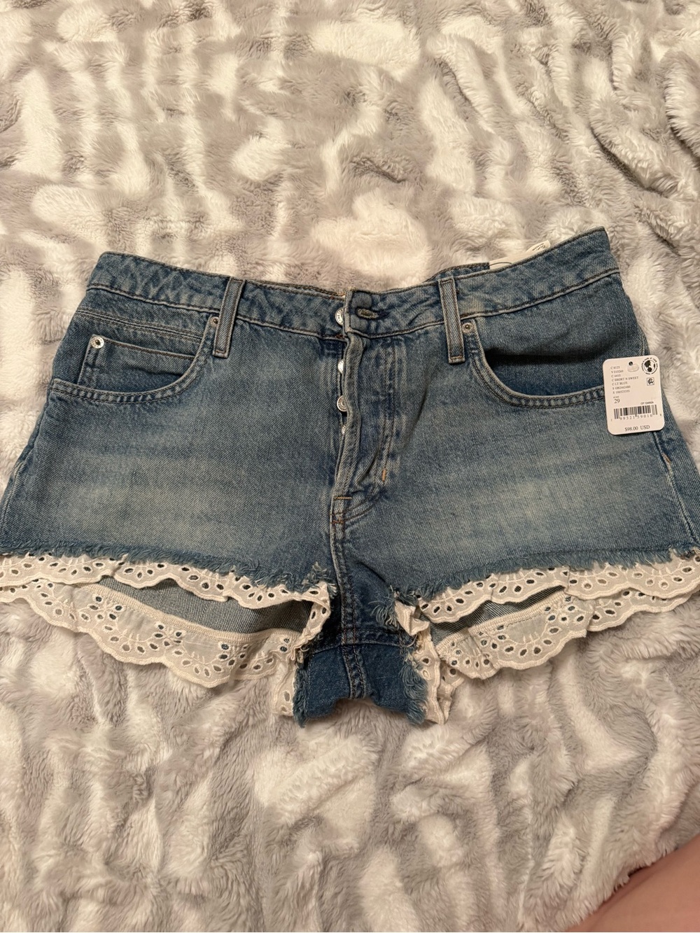 Free People Denim Lace-Trim Women’s Shorts - Blue